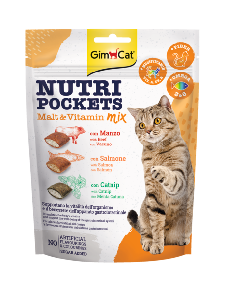GimCat Nutri Pockets Malt & Vitamin Mix 150g – Snack Croccanti per Gatti Multigusto con Taurina