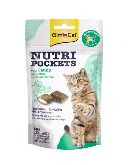 GimCat Nutri Pockets Catnip 60g – Snack Croccanti per Gatti con Erba Gatta, Vitamine e Taurina