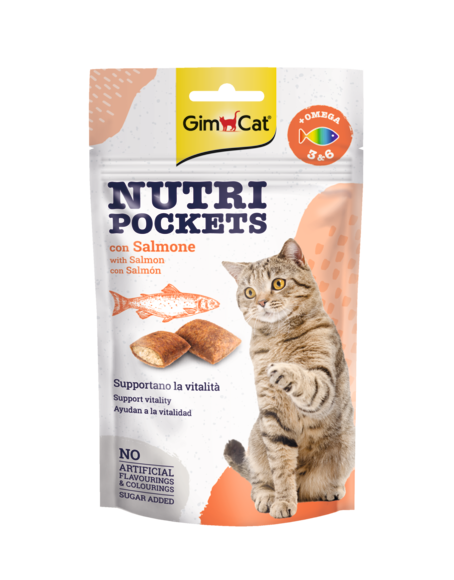 GimCat Nutri Pockets Salmone 60g – Snack Croccanti per Gatti con Omega 3 e 6
