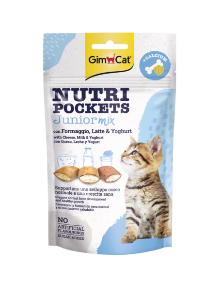 GimCat Nutri Pockets Junior Mix 60g – Snack per Gattini con Calcio, Vitamine e Taurina