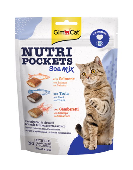 GimCat Nutri Pockets Sea Mix 150g – Snack Croccanti per Gatti con Salmone, Trota e Gamberetti