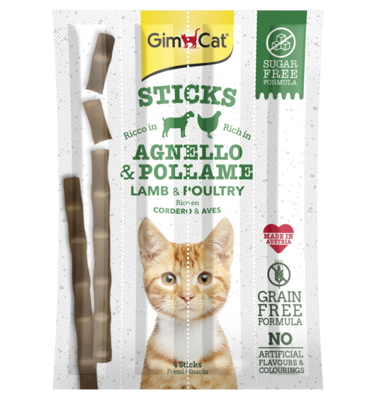 GimCat Sticks Snack per Gatti 4pz – Pollame, Agnello o Tacchino & Coniglio | Ricchi di Carne