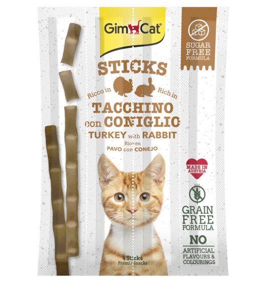 GimCat Sticks Snack per Gatti 4pz – Pollame, Agnello o Tacchino & Coniglio | Ricchi di Carne