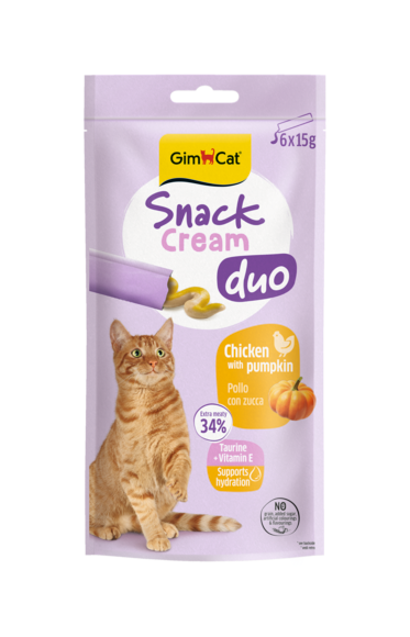 GimCat Snack Cream Duo per Gatti 6x15g – Pollo con Zucca, Salmone con Pomodoro, Tonno con Erb