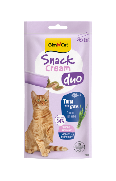 GimCat Snack Cream Duo per Gatti 6x15g – Pollo con Zucca, Salmone con Pomodoro, Tonno con Erb