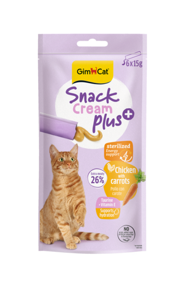 GimCat Snack Cream Plus per Gatti 6x15g – Salmone con Zucca, Pollo con Carote, Tonno con Zucchine
