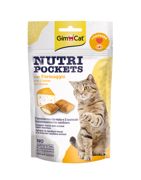 GimCat Nutri Pockets Formaggio 60g – Snack Croccanti per Gatti con Taurina e Vitamine 12 Pcs