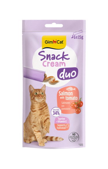 GimCat Snack Cream Duo per Gatti 6x15g – Pollo con Zucca, Salmone con Pomodoro, Tonno con Erb