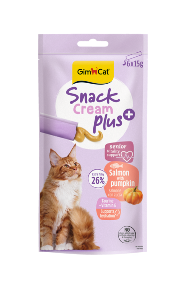 GimCat Snack Cream Plus per Gatti 6x15g – Salmone con Zucca, Pollo con Carote, Tonno con Zucchine