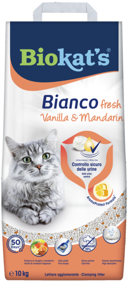 Biokat’s Bianco Fresh Vanilla & Mandarin Lettiera Agglomerante in Argilla Bianca – Controllo Odori e Alta Assorbenza