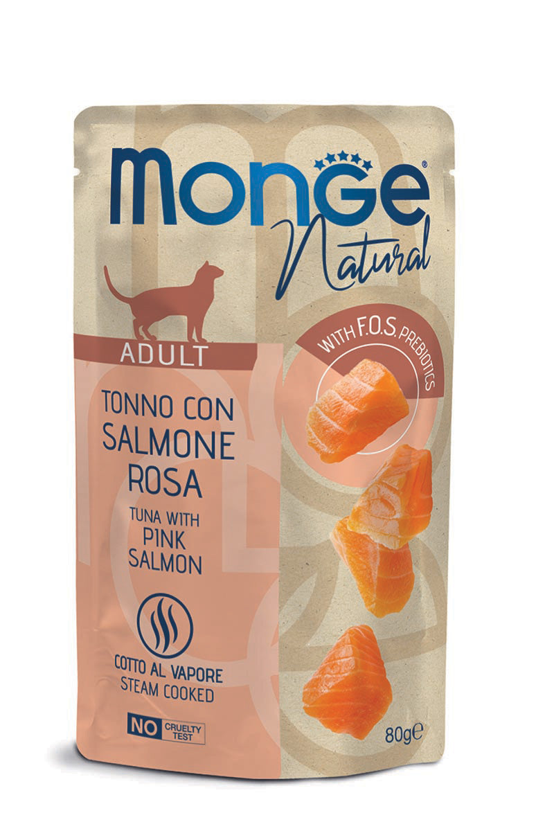 Monge Natural Tonno con Salmone Rosa – Cibo per Gatti  Adulti 80 Gr.