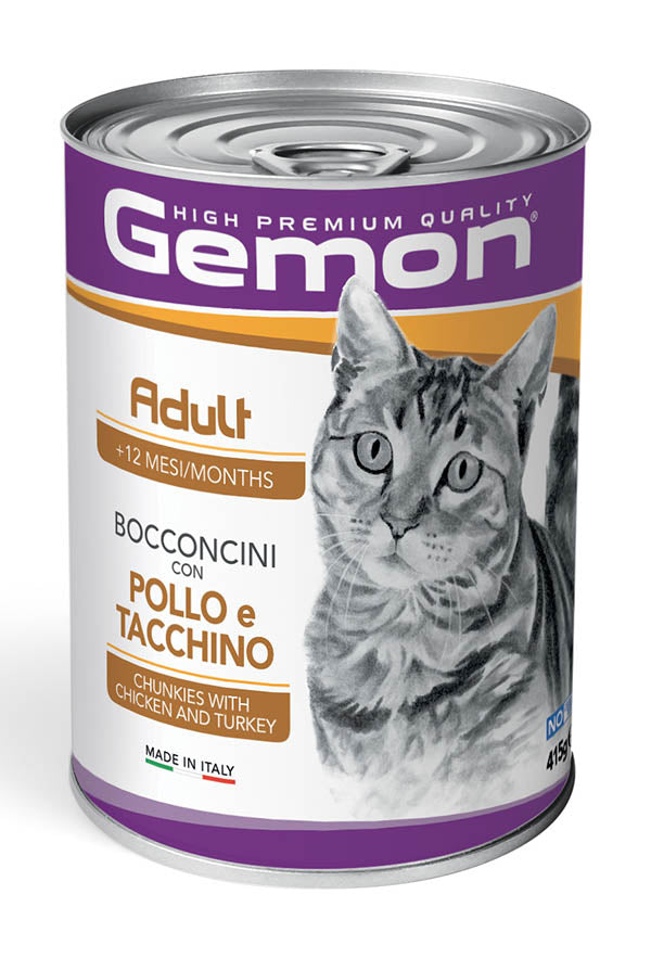 Gemon Bocconcini per Gatti Adulti con Pollo e Tacchino 415g – Alimento Completo Made in Italy