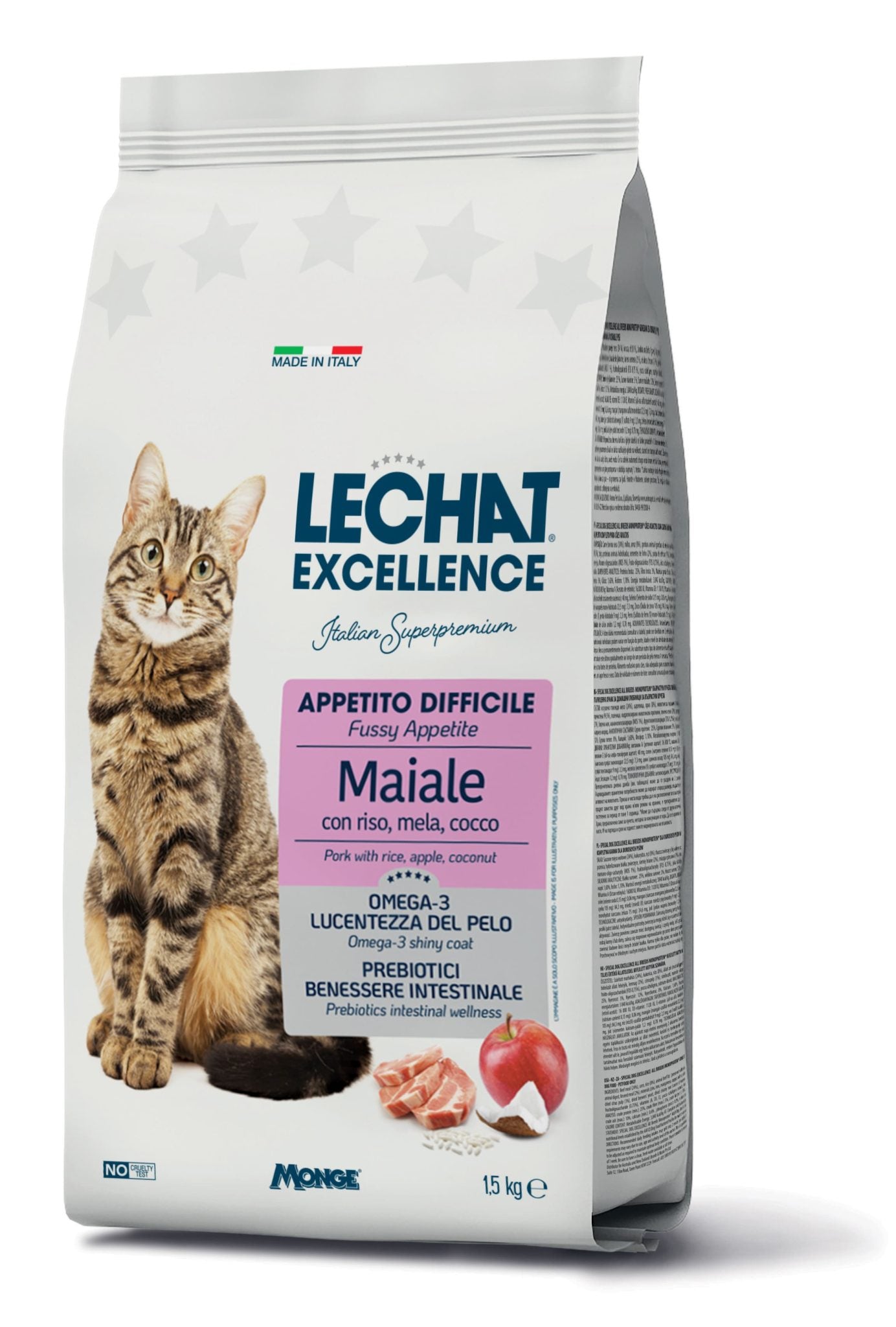 Le Chat Excellence Gatto Adulto Appetito Difficile Maiale con Riso, Mela e Cocco – Alimento Completo per Gatti Adulti