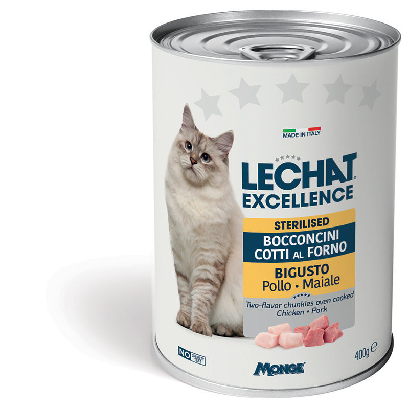 LeChat Excellence Bocconcini Cotti al Forno Pollo & Maiale – Gatti Sterilizzati 400g