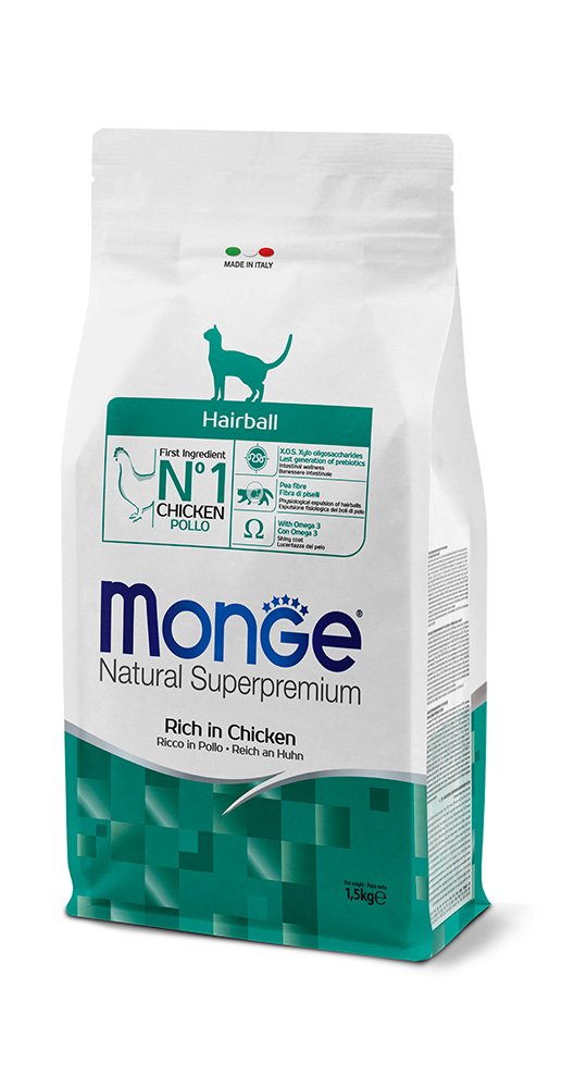 Monge Natural Superpremium Gatto Hairball Ricco in Pollo – Alimento Completo per Gatti Adulti