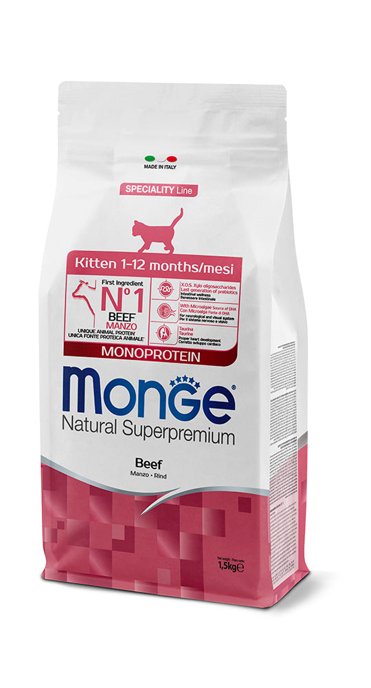 Monge Natural Superpremium Monoprotein Kitten Manzo – Alimento Completo per Gattini
