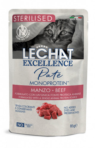 LeChat Excellence Sterilised Paté Monoprotein Manzo – Cibo Umido Gatti Sterilizzati 85g