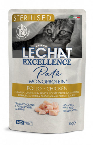 LeChat Excellence Sterilised Paté Monoprotein Pollo – Cibo Umido Gatti Sterilizzati 85g