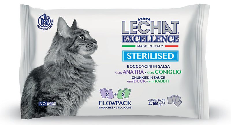 LeChat Excellence Multipack Bocconcini per Gatti Sterilizzati – 4x100g Anatra e Coniglio