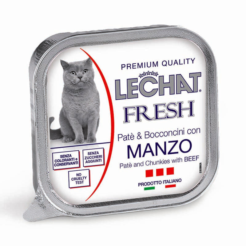 LeChat Fresh Paté e Bocconcini con Manzo – Alimento Completo per Gatti