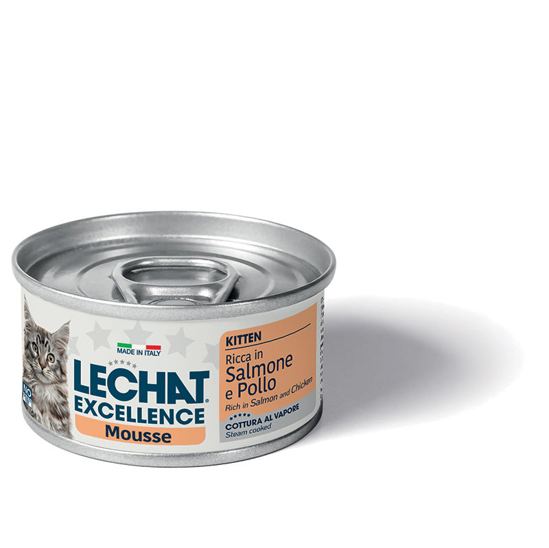 LeChat Excellence Mousse Gatto Kitten Salmone e Pollo – Cibo Umido Gattini 85g