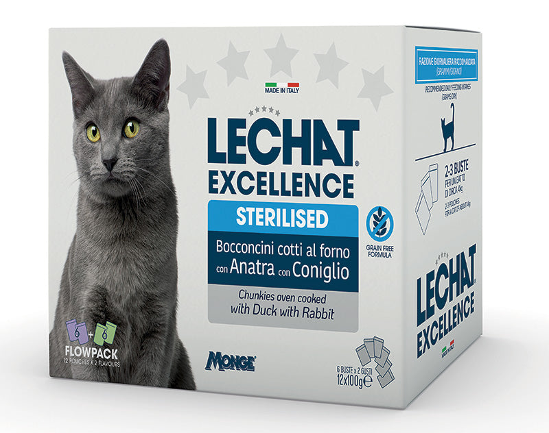 LeChat Excellence Multipack Bocconcini per Gatti Sterilizzati – 12x100g Anatra e Coniglio