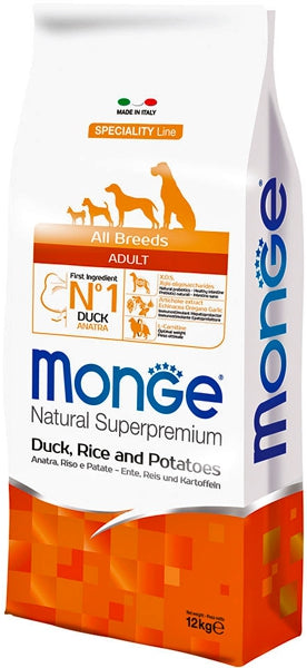 Monge Adult Anatra Natural Superpremium – Cibo Completo per Cani di Tutte le Razze con Riso e Patate