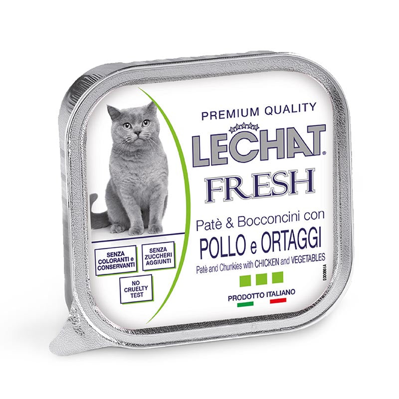 LeChat Fresh Pollo e Ortaggi – Paté con Bocconcini-Alimento completo per Gatti