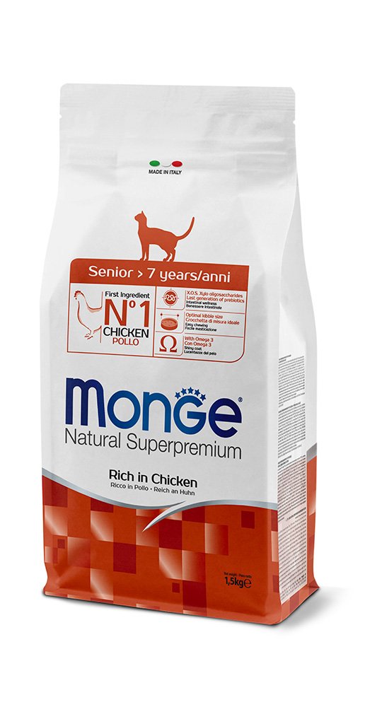 Monge Natural Superpremium Gatto Senior Ricco in Pollo – Alimento Completo per Gatti Anziani