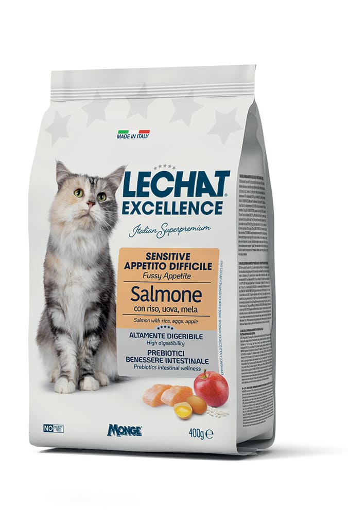 Le Chat Excellence Sensitive salmone con riso, uova e mela – Gatto Adulto
