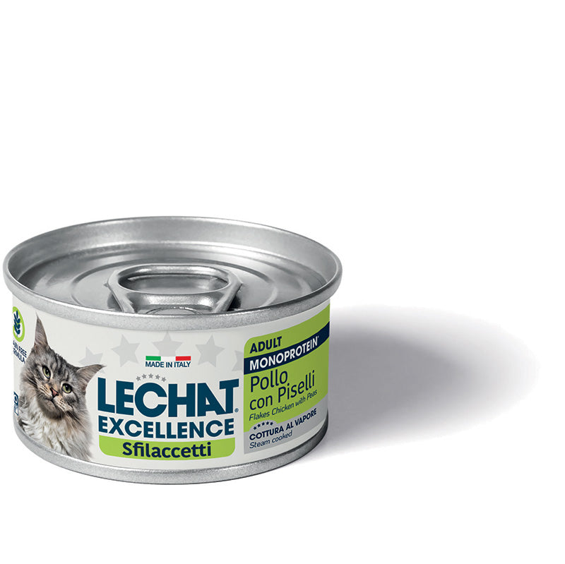 LeChat Excellence Sfilaccetti Monoprotein Pollo e Piselli – Cibo Umido Gatti Adulti 80g