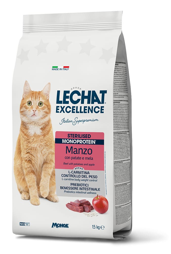 Le Chat Excellence Sterilised Monoprotein Manzo – Crocchette per Gatti Sterilizzati con Patate e Mela
