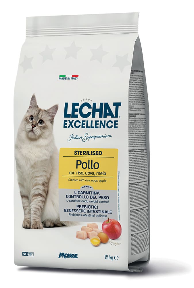 Le Chat Excellence Gatti Sterilizzati Pollo con Riso, Uova e Mela – Alimento Completo per Gatti Adulti Sterilizzat
