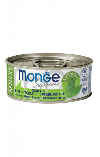Monge Supreme Gatto Senior – Tonno con Riso Integrale e Matcha Tè Verde 80g