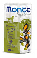 Monge Supreme Gatto Adulto Tonno con Cozze e Olive– Pezzetti in Salsa