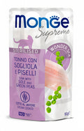 Monge Supreme Gatto Sterilizzato Tonno con Sogliola e Piselli – Pezzetti in Salsa