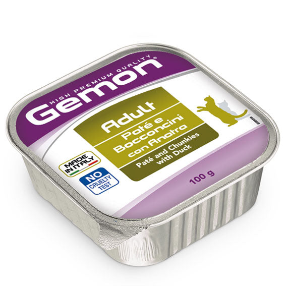 Gemon Paté e Bocconcini con Anatra – Alimento Completo Gatti Adulti 100g