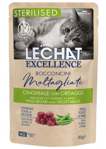 LeChat Excellence Sterilised Bocconcini Cinghiale con Ortaggi – Cibo Umido Gatti Sterilizzati 85g