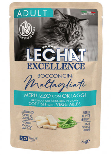LeChat Excellence Bocconcini Merluzzo con Ortaggi – Cibo Umido Gatti Adulti 85g