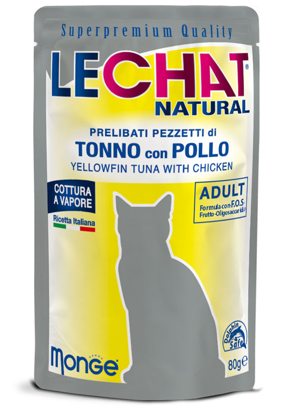 LeChat Natural Pezzetti di Tonno con Pollo – Alimento Complementare Gatti 80g