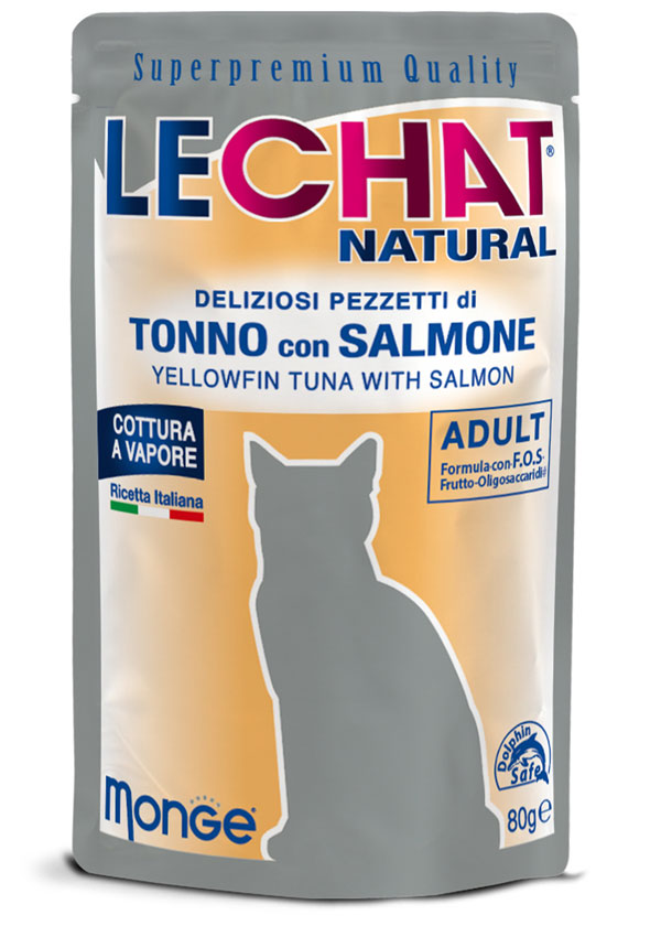 LeChat Natural Pezzetti di Tonno con Salmone – Alimento Complementare Gatti 80g