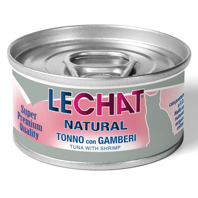 LeChat Natural Sfilaccetti di Tonno con Gamberi – Alimento Complementare Gatti 80g