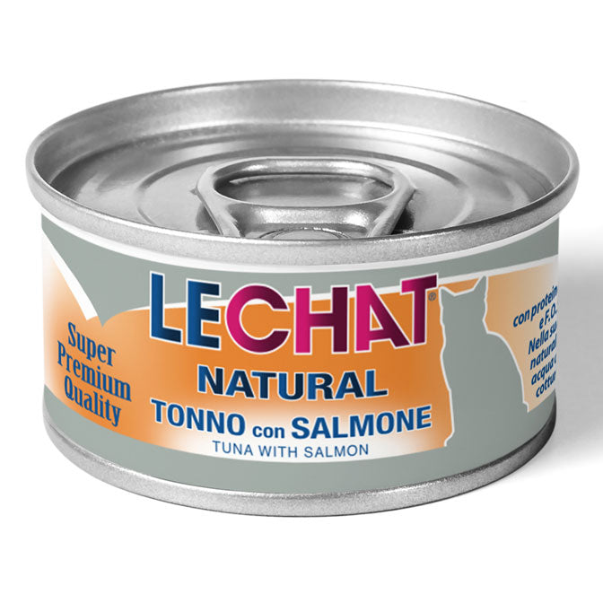 LeChat Natural Sfilaccetti di Tonno con Salmone – Alimento Complementare Gatti 80g