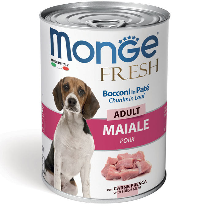Monge Fresh Bocconi in Paté al Maiale 400 g – Alimento Completo per Cani Adulti
