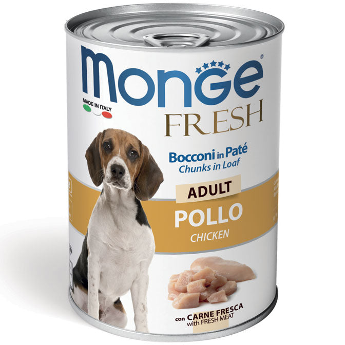 Monge Fresh Bocconi in Paté al Pollo 400 g – Alimento Completo per Cani Adulti