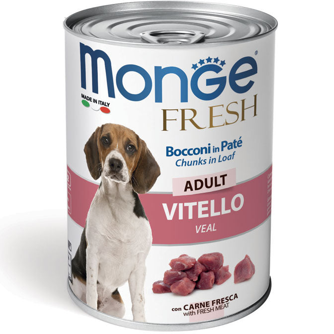 Monge Fresh Bocconi in Paté al Vitello 400 g – Alimento Completo per Cani Adulti