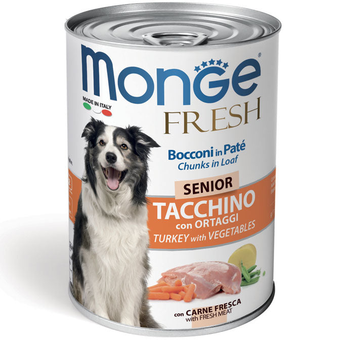 Monge Fresh Bocconi in Paté al Tacchino con Ortaggi – Senior 400 g