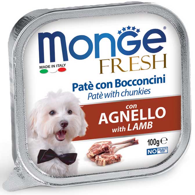 Monge Fresh Paté con Bocconcini all’Agnello 100 g – Alimento Completo per Cani