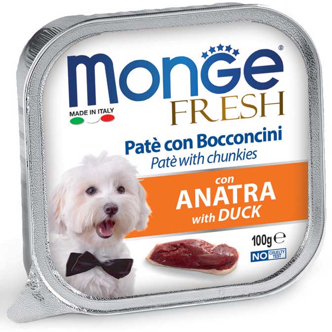 Monge Fresh Paté con Bocconcini all’Anatra 100 g – Alimento Completo per Cani