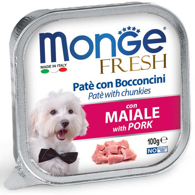 Monge Fresh Paté con Bocconcini al Maiale 100 g – Alimento Completo per Cani